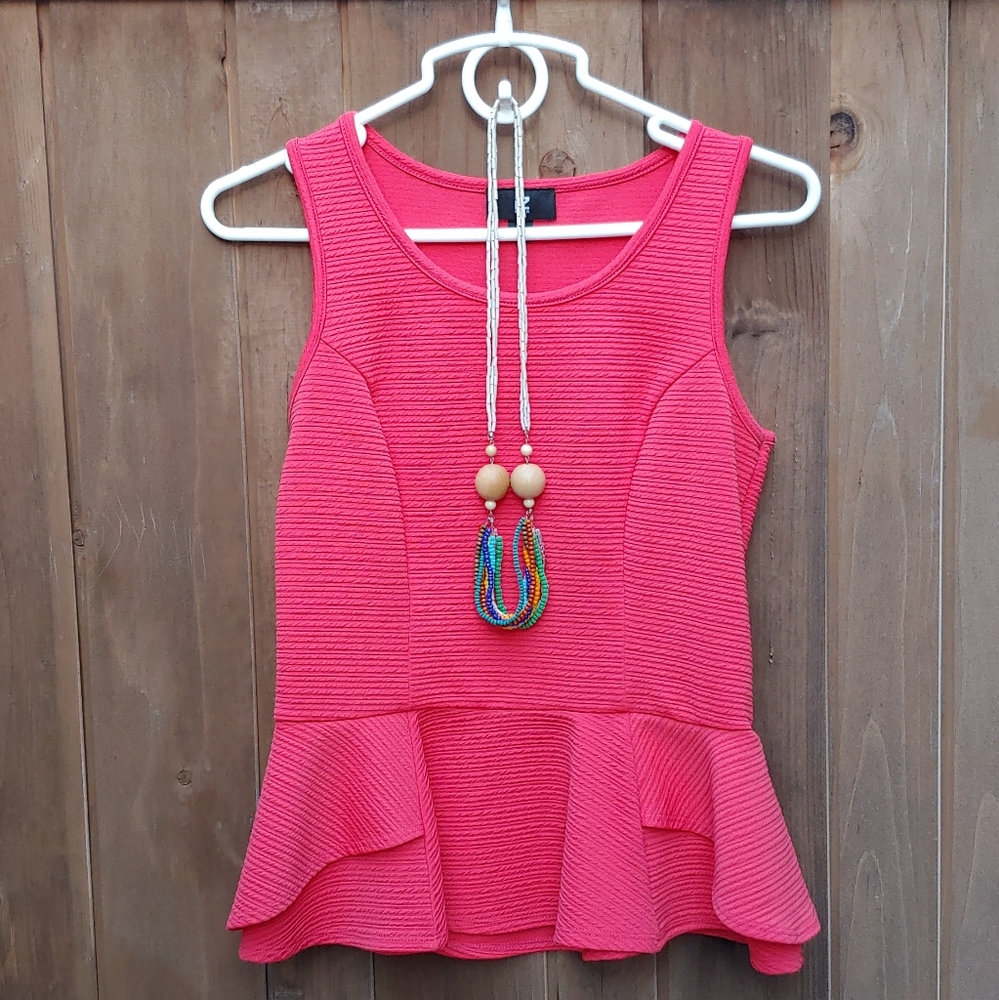 Red Coral peplum sleeveless top